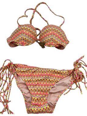Shade & Shore Women Bikini Set Light-Lift Bikini Top Sz 36B Bottom Multi Chevron